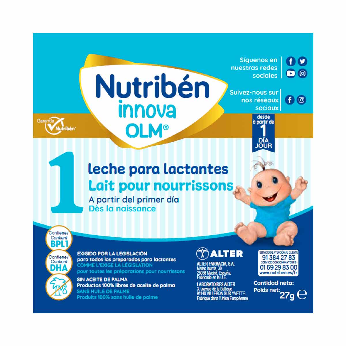 Leche infantil para lactantes desde el primer día en polvo Nutribén Innova  TOProtein 1 sin aceite de palma lata 800 g.