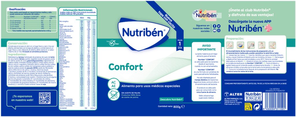 Comprar Nutriben Confort 1 Envase 800 G-Farmacia Subirats
