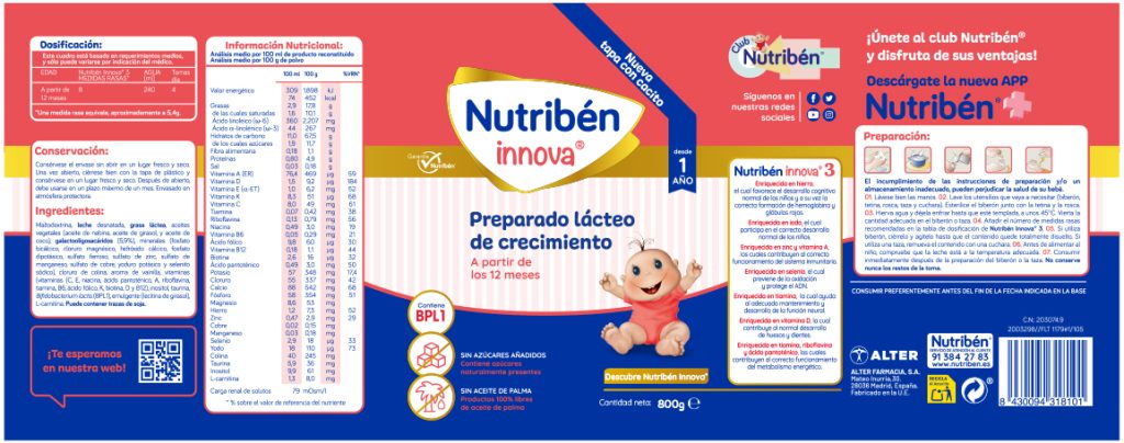 Nutribén Innova 3, leche de fórmula con BPL-1 a partir de los 12 meses