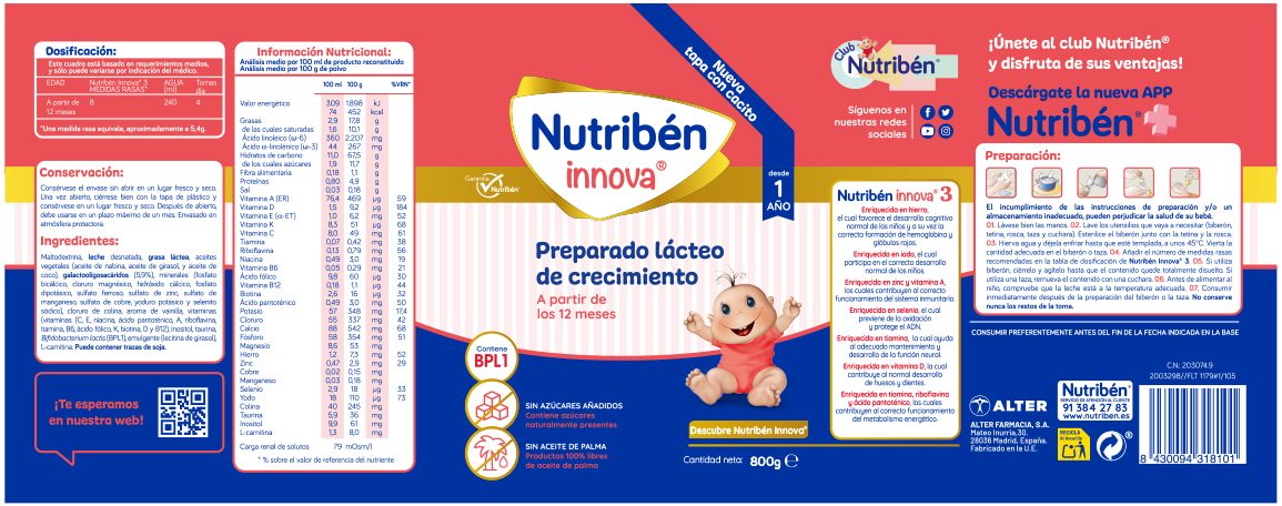 Nutribén Innova 3 Leche De Fórmula Con Bpl 1 A Partir De Los 12 Meses