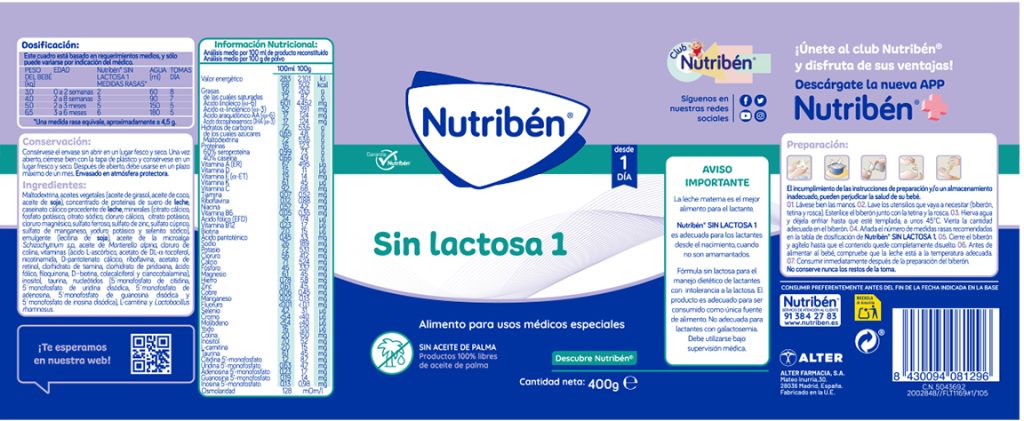 Nutribén Sin Lactosa 2 Leche 400g
