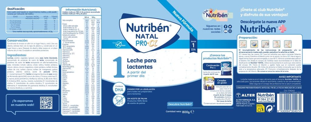 NUTRIBÉN NATAL PRO-A LECHE DE INICIO 800 GR