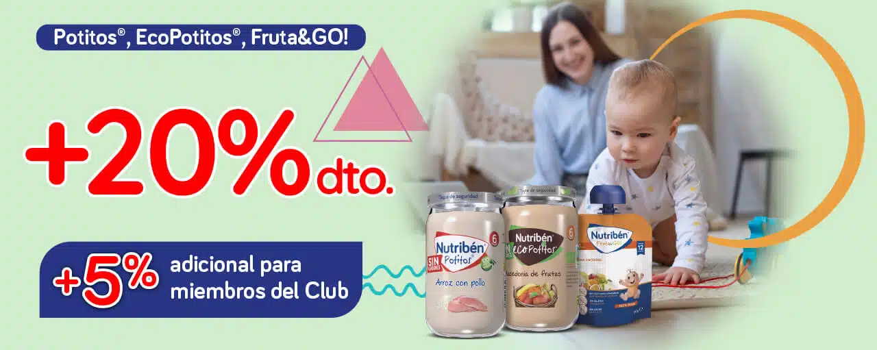 20% de descuento en potitos, ecopotitos y bolsita de frutas