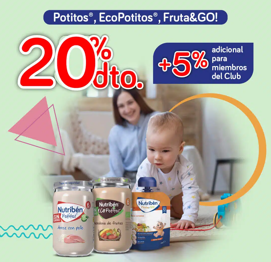 20% de descuento en potitos, ecopotitos y bolsita de frutas